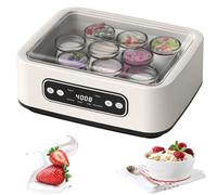 JMbpkduHs Yogurtera,1600ml Temperatura Constante Yogurtera con 9 Tarros De Vidrio, Pantalla LED + Control De Tiempo,para Yogur, Queso, Vino De Frutas