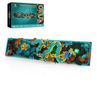 JMBricklayer Juego de bloques de construcción de azulejos de dragón mítico con luces LED para adultos 70019, juego de construcción de marcos de arte de pared, juguete de dragón con flores, kit de