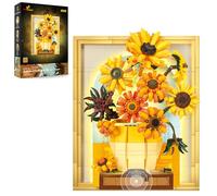 JMBricklayer Juego de construcción de flores de girasol para adultos con luces 70004, Van Gogh, ideas de arte de pared, ramo de flores, marco de pintura para decoración de habitación, ideas de regalos