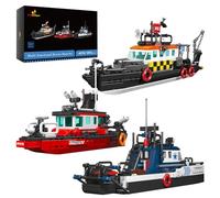 JMBricklayer Kit de construcción de barco 3 en 1, minibarco de emergencia, barco de bomberos y barco de policía, juguete de construcción de barcos para niños y niños a partir de 8 años