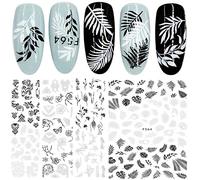 JMEOWIO 12 Sheets Silver Black Pegatinas Uñas Self Adhesive Nail Art Decals Multiple Colors Patterns DIY Design Nail Decoration for Women Girls