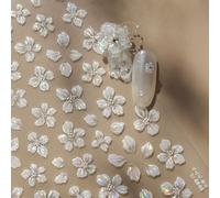 JMEOWIO 3D Flor Blanca Pegatinas Para Uñas Autoadesiva 5D Nail Art Stickers Decoración 1 Hojas
