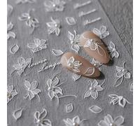 JMEOWIO 3D Flores Blanca Pegatinas Para Uñas Autoadesiva 5D Nail Art Stickers Decoración 1 Hojas