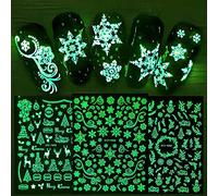 JMEOWIO 9 Hojas Pegatinas Para Uñas Navidad Luminoso Copos de nieve Autoadesiva Nail Art Stickers Decoración