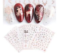 JMEOWIO 9 Hojas Pegatinas Para Uñas Navidad Oro Rosa Copos de nieve Autoadesiva Nail Art Stickers Christmas Decoración