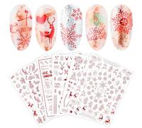 JMEOWIO 9 Hojas Pegatinas Para Uñas Navidad Rojo Copos de nieve Autoadesiva Nail Art Stickers Decoración