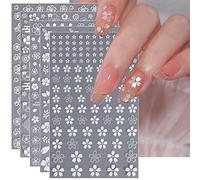 JMEOWIO Flor Blanca Primaveral Pegatinas Para Uñas 9 Hojas Autoadesiva Nail Art Stickers Decoración