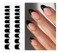 JMEOWIO Gel Semicurado de Pegatinas Punta Francesa Negro Blanco Halloween Gel Semi-Curado Nail Art Stickers Decoración