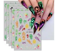 JMEOWIO Halloween Brilla En La Oscuridad Pegatinas Para Uñas 9 Hojas Autoadesiva Nail Art Stickers Decoración