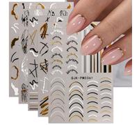 JMEOWIO Línea Punta Francesa Pegatinas Para Uñas 9 Hojas Autoadesiva Nail Art Stickers Decoración