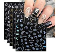 JMEOWIO Luna Estrella Sol Pegatinas Para Uñas 9 Hojas Autoadesiva Nail Art Stickers Decoración