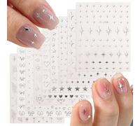 JMEOWIO Mariposa Estrella Luna Plateada Pegatinas Para Uñas 9 Hojas Autoadesiva Nail Art Stickers Decoración