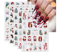 JMEOWIO Navidad Brillo Pegatinas Para Uñas 9 Hojas Autoadesiva Nail Art Stickers Decoración