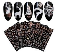 JMEOWIO Navidad Con Purpurina Blanca Pegatinas Para Uñas 9 Hojas Autoadesiva Nail Art Stickers Decoración