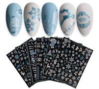 JMEOWIO Navidad Glitter Pegatinas Para Uñas 9 Hojas Autoadesiva Nail Art Stickers Decoración