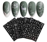 jmeowio Navidad Glitter Pegatinas Para Uñas 9 Hojas Autoadesiva Nail Art Stickers Decoración