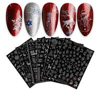 JMEOWIO Navidad Glitter Pegatinas Para Uñas 9 Hojas Autoadesiva Nail Art Stickers Decoración