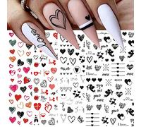 JMEOWIO Pegatinas Para Uñas Día de San Valentín, 8 Hojas Adhesivas Nail Art Stickers Corazón, Beso, Labio, Rosa Decoración Manicura