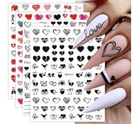JMEOWIO Pegatinas Para Uñas Día de San Valentín, 9 Hojas Adhesivas Nail Art Stickers Corazón, Beso, Labio, Rosa Decoración Manicura