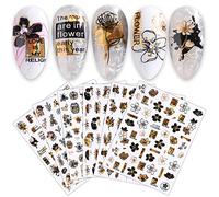 JMEOWIO Pegatinas Para Uñas Flor Mariposa, 9 Hojas 3D Adhesivas Nail Art Stickers Decoración Manicura