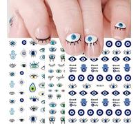 JMEOWIO Pegatinas Para Uñas Mal de Ojo, 7 Hojas Adhesivas Nail Art Stickers Ojos Azules Turco Decoración Manicura
