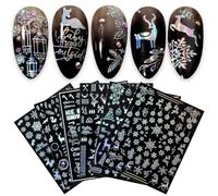 JMEOWIO Pegatinas Para Uñas Navidad Aurora Oro rosa 9 Hojas Autoadesiva Nail Art Stickers Decoración