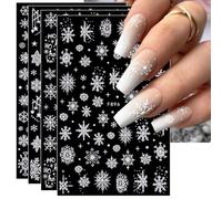 JMEOWIO Pegatinas Para Uñas Navidad Copos de nieve blanca invierno 8 Hojas Autoadesiva Nail Art Stickers Decoración