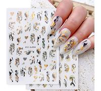 JMEOWIO Pegatinas Para Uñas Oro Resumen, 9 Hojas Adhesivas Nail Art Stickers Decoración Manicura