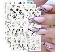 JMEOWIO Punta Francesa De Mármol Pegatinas Para Uñas 9 Hojas Autoadesiva Nail Art Stickers Decoración