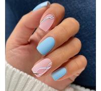 JMEOWIO Uñas de Gel Pegatinas Punta Francesa Azul Rosa Plateada Pegatinas Uñas Gel Nail Art Stickers Decoración