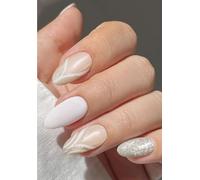 JMEOWIO Uñas de Gel Pegatinas Punta Francesa Blanca Purpurina Plateada Pegatinas Uñas Gel Nail Art Stickers Decoración