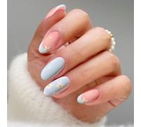 JMEOWIO Uñas de Gel Pegatinas Punta Francesa Flor Blanca Azul Pegatinas Uñas Gel Nail Art Stickers Decoración