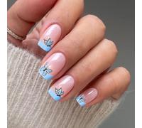 JMEOWIO Uñas de Gel Pegatinas Punta Francesa Mariposa Azul Pegatinas Uñas Gel Nail Art Stickers Decoración