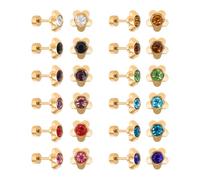 JMFENFA 12 pares de aretes con poste de acero inoxidable con parte trasera plana, con tuerca quirúrgica, redonda, en forma de estrella, corazón, flor, piedra de nacimiento, circonita cúbica, juego de