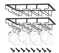 JMIATRY 2 Piezas Cuelga Copas, Colgador Copas, Soporte para Copas de Vino 4 Filas para bar, cocina, color negro - 41 x 23,5 x 6 cm