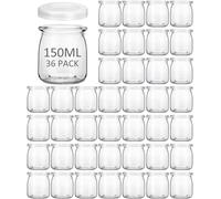 JMIATRY 36 Vasos Yogurtera Con Tapa 150 ml, Vasos Yogurtera, Botes de Cristal con Tapa pare Yogures, Postres y Natillas