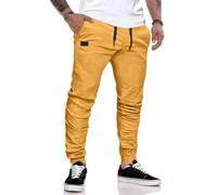 JMIERR Pantalones de Trabajo Hombre Casuales Deporte Elásticos Joggers Largos Pants con Bolsillos Algodón Slim Fit Cargo con cinturón con cordón, Amarillo S