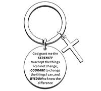 JMIMO Llavero con frase "God Grant Me The Serenity Prayer Sobriety" para regalo de inspiración cristiana para familiares y amigos, llavero de cruz, regalo de cumpleaños