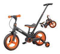 JMMD Bicicleta 6 en 1 para Niños Pequeños con Ruedas de Entrenamiento y Pedales, Edad 18 Meses a 5 Años, Bicicleta de Equilibrio y Pedal 12" Transformable y Plegable,Naranja