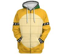 JMOBEU Bowser - Sudadera con capucha para disfraz de cosplay de Bowser, sudadera con capucha impresa en 3D, sudadera con capucha para adultos y hombres, Yellow+zipper, Medium