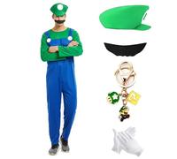 JMOCD Luigi Bros Disfraz de Super Brothers de fontanero, para carnaval, para padres e hijos (verde, adulto, M)