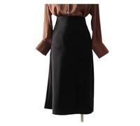 JMORCO Falda Saten Faldas Midi Negras for Mujer, Elegantes Faldas de Seda con Cintura elástica, Faldas de satén Lisas con Abertura Lateral.(Black,M)