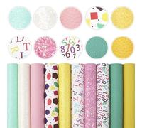 JMORCO Hojas de Piel Sintética 10 Uds 20x33cm Estampado de Patrones de Regreso a la Escuela Hojas de Cuero sintético Falso Juego de Tela de Lychee con Purpurina DIY Pendientes Arcos proyectos