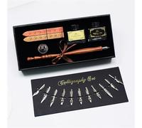 JMORCO Pluma Caligrafia Pluma estilográfica retro con 12 puntas, juego de madera for caligrafía artística, escritura, lettering, bocetos y dibujo(Brown)
