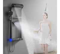 JMOUZHG Cabezal de Ducha Termostático, 4 Formas de Salida de Agua, Juego Completo de Grifo de Ducha y Ducha de Mano con Pantalla LED Digital (Gunmetalgray)