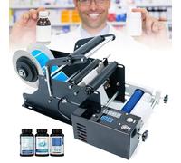 JMOUZHG Etiquetadora redonda semiautomática, máquina etiquetadora de botellas de 30 veces/minuto, etiquetadora para latas, botellas de plástico, vidrio y metal