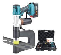 JMOUZHG Kit de Golpe de Knockout con 2 baterías de 6.0Ah, 6 Troqueles (16-32mm), Garganta de 150mm, Herramienta de perforación hidráulica inalámbrica para electricistas