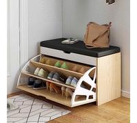JMOZHCD Banco de Entrada con Zapatero, Espacio pequeño, Zapatero con Asiento de Cuero PU Negro (C 80cm)