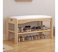 JMOZHCD Banco de Madera para Zapatos, pequeño Banco de Zapatos con cojín, Banco de Almacenamiento para Entrada, Almacenamiento de latas (Log Color)