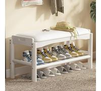 JMOZHCD Banco de Madera para Zapatos, pequeño Banco de Zapatos con cojín, Banco de Almacenamiento para Entrada, Almacenamiento de latas (White)